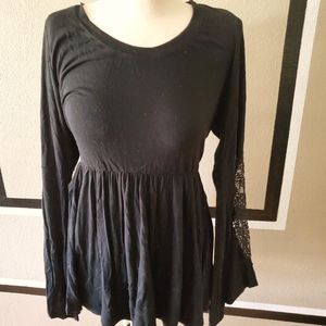 Black cotton, bell sleeved blouse